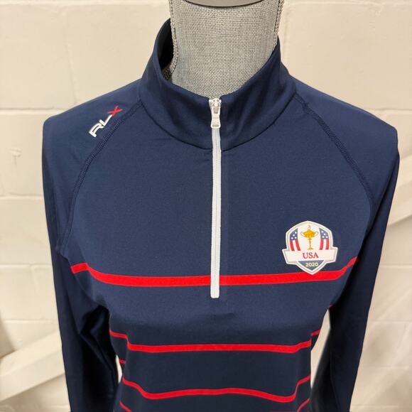 RLX Ralph Lauren U.S. Ryder Cup 2020 Striped Golf 1/4 Zip Shirt Pullover Size M - Picture 3 of 9